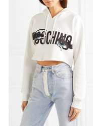 Moschino Cropped Printed Stretch Cotton Jersey Hoodie