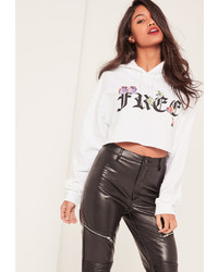 Missguided White Free Graphic Cropped Hoodie
