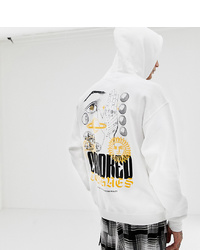 Crooked Tongues Oversized Hoodie In White With Palm And Sun Print