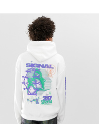 Crooked Tongues Oversized Hoodie In White With World Signal Print