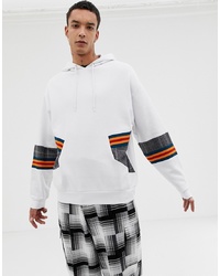 ASOS DESIGN Oversized Hoodie With Check And Rib Panelling In White