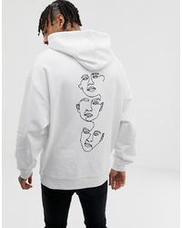 ASOS DESIGN Oversized Hoodie With Faces Back Print In White