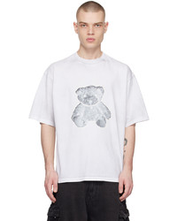 We11done White Pearl Necklace Teddy Print T Shirt