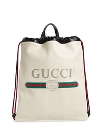 Gucci Logo Leather Drawstring Backpack