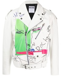 Moschino Graphic Print Leather Jacket