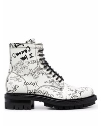White Print Leather Casual Boots