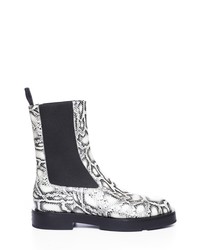 White Print Leather Chelsea Boots
