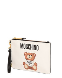 Moschino Teddy Bear Tab Print Faux Leather Pouch