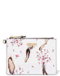 Moschino Printed Patent Leather Clutch White