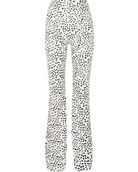 White Print Leather Flare Pants