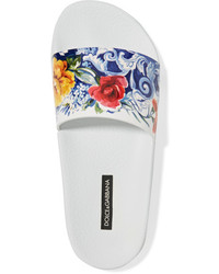 Dolce & Gabbana Printed Leather Slides White