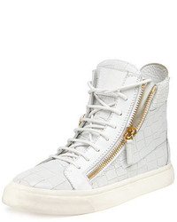 White Print Leather High Top Sneakers
