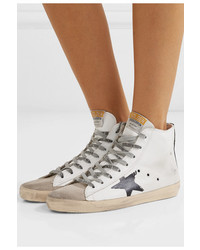 Golden Goose Deluxe Brand Francy Distressed Printed Leather And Suede High Top Sneakers