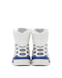 Versace White And Blue Ford Edition Logo Sneakers