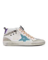 Golden Goose White And Blue Mid Star Sneakers