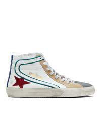 Golden Goose White And Green Slide High Top Sneakers