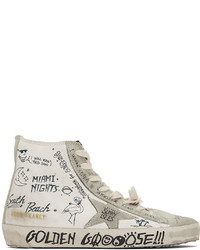 Golden Goose White Gray Francy Classic High Top Sneakers