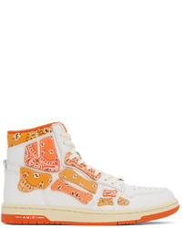 Amiri White Orange Skel Top Hi Bandana Sneakers