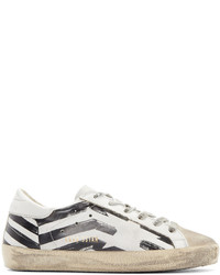 White Print Leather Low Top Sneakers