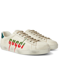 Gucci Ace Distressed Leather Sneakers
