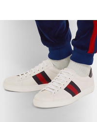 Gucci Ace Watersnake Trimmed Leather Sneakers