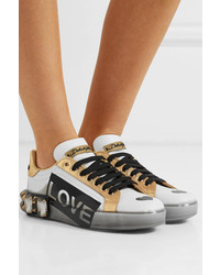 Dolce & Gabbana Embellished Printed Med Leather Sneakers