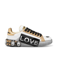 Dolce & Gabbana Embellished Printed Med Leather Sneakers