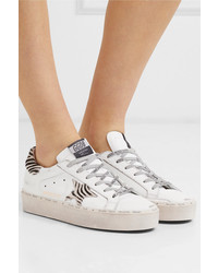 Golden Goose Deluxe Brand Hi Star Distressed Leather And Zebra Print Calf Hair Platform Sneakers