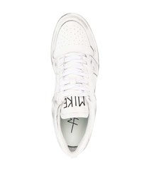 MIKE Logo Print Distressed Leather Sneakers