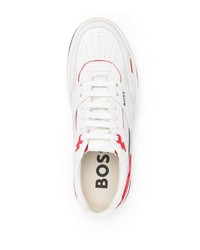 BOSS Logo Print Panelled Leather Sneakers
