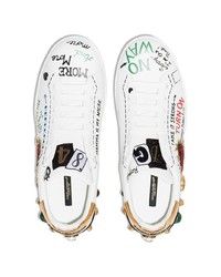 Dolce & Gabbana Portofino Graffiti Print Low Top Leather Sneakers