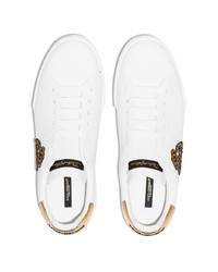 Dolce & Gabbana Portofino Logo Crest Leather Sneakers