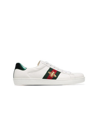 Gucci White Ace Bee Striped Leather Sneakers
