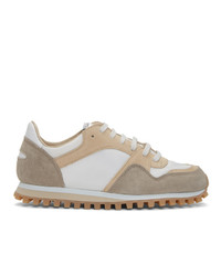 Spalwart White And Beige Marathon Trial Low Wbhs Sneakers