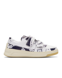 Acne Studios White And Blue Map Perey Sneakers