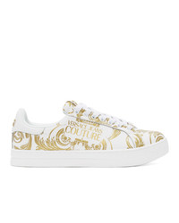 VERSACE JEANS COUTURE White And Gold Baroque Logo Sneakers