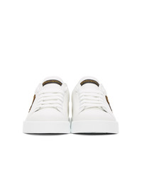 Dolce and Gabbana White And Gold Crest Portofino Sneakers