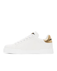 Dolce and Gabbana White And Gold Crest Portofino Sneakers