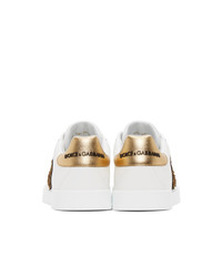 Dolce and Gabbana White And Gold Crest Portofino Sneakers