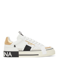 Dolce and Gabbana White And Gold Custom 2zero Sneakers