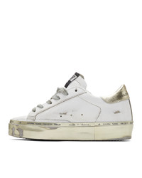 Golden Goose White And Gold Hi Star Sneakers