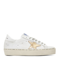 Golden Goose White And Gold Hi Star Sneakers