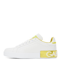 Dolce And Gabbana White And Gold Portofino Sneakers