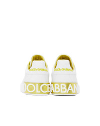 Dolce And Gabbana White And Gold Portofino Sneakers