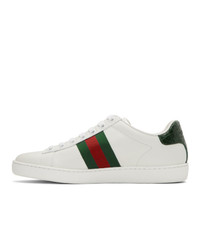 Gucci White And Green Croc Ace Sneakers