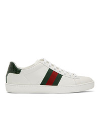 Gucci White And Green Croc Ace Sneakers