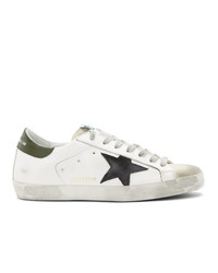 Golden Goose White And Green Super Sstar Sneakers