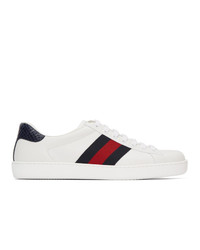 Gucci White And Navy Ace Sneakers