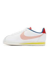 Nike White And Pink Classic Cortez Sneakers