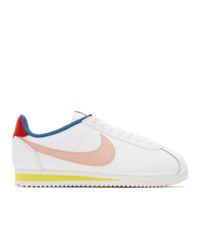 Nike White And Pink Classic Cortez Sneakers